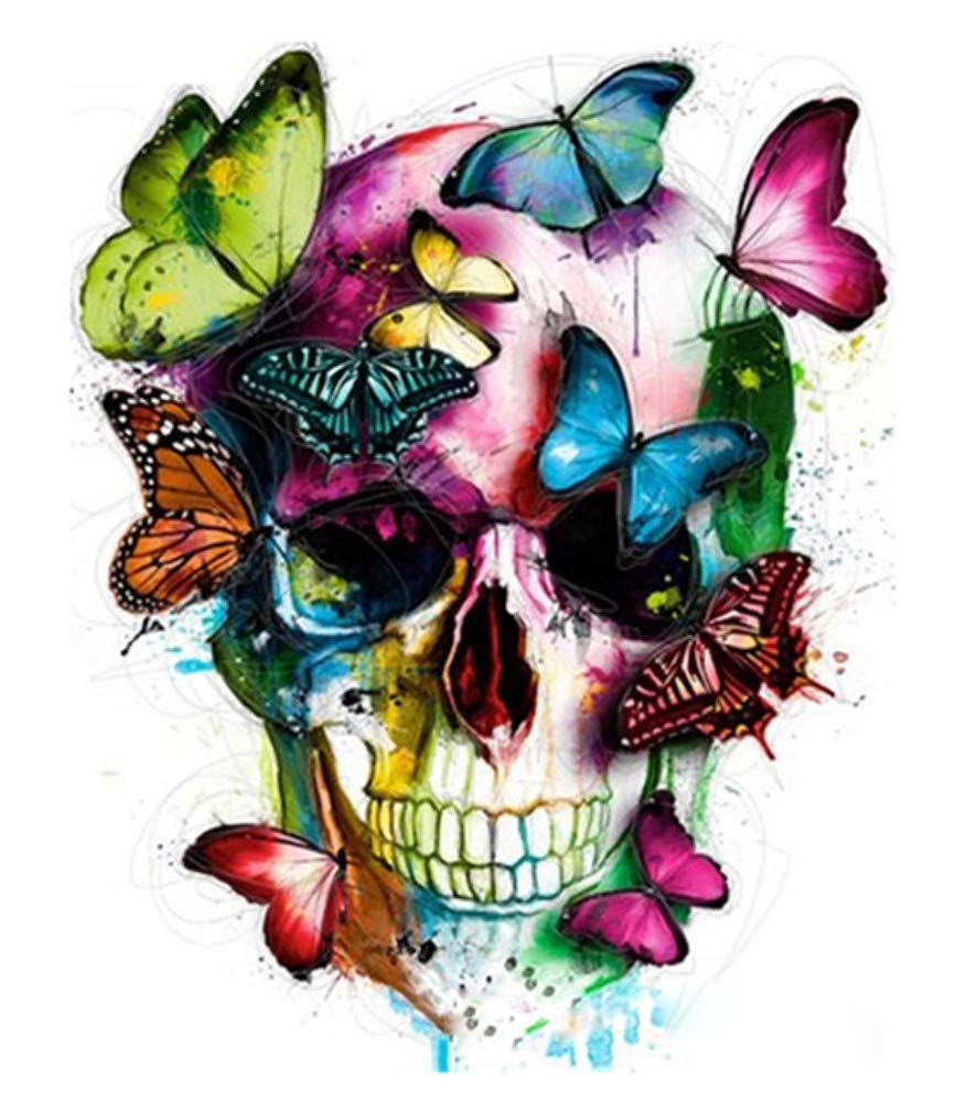 ABEUTY DIY Paint by Numbers for Adults Beginner - Butterflies Human Skull 16x20 inches Number Painting (No Frame)