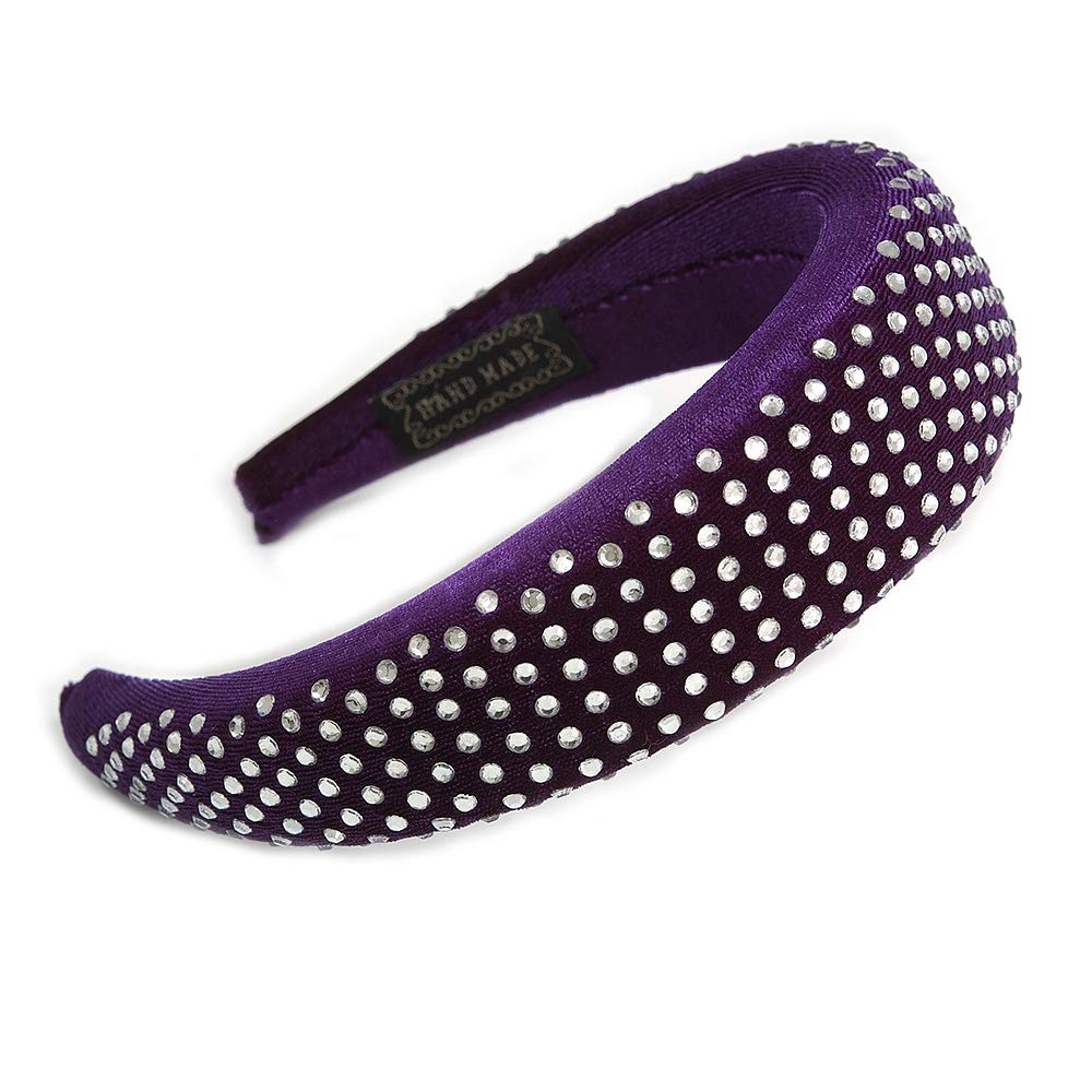 Retro Thicken Padded Velvet Diamante Wide Chunky Hair Band/HeadBand/Alice Band in Purple