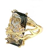 Luxury Champagne Crystal Rectangle Wedding Ring Flower Zirconia Cocktail Exaggeration Engagement Charm Statement Jewelry Finger Rings for Women Gift 14k Gold Plated