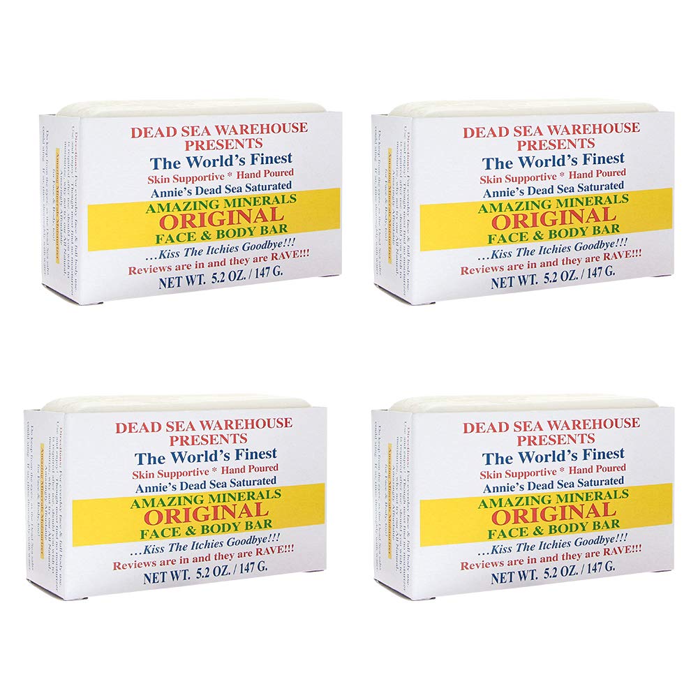 Dead Sea Warehouse - Amazing Minerals Original Face and Body Bar, Soothing Dead Sea Minerals Support Clear and Healthy Skin, Great for All Skin, Sensitive Skin Friendly (Unscented, 5.2 Ounces, 4-Pack)