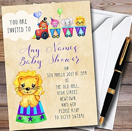 Amazon かわいい水彩画サーカスアニマルパーソナライズベビーシャワー招待状 招待状 文房具 オフィス用品