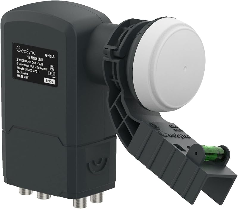 GeoSync Hybrid LNB 6 Output with Sky Bracket & Level - 2 UK Wideband 4 Universal