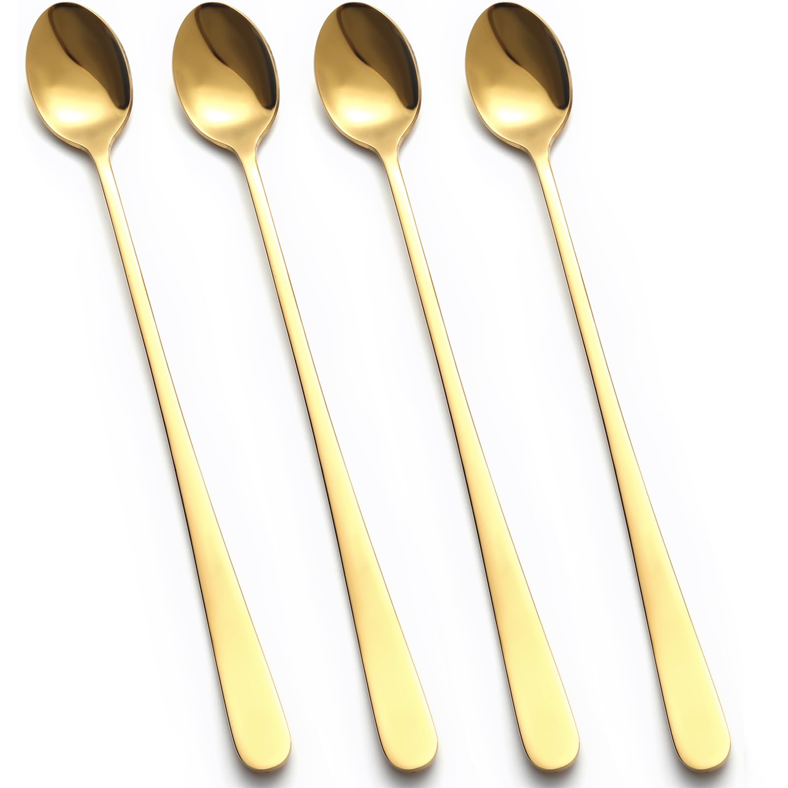 tiokin Latte Spoons Long Handle Coffee Spoons Teaspoons Gold Set of 4 Stainless Steel 9 inches Mixing Ice Cream Stirring Spoon Ideal for Iced Coffee Iced Tea Milk Shake Ice Cream Sundeas Cool Drinking