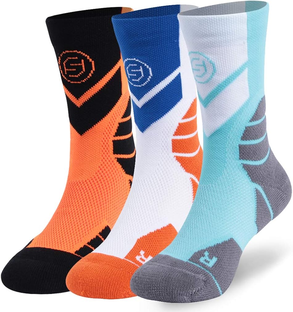 Cycling Socks for Boys Girls, Forcool Cushioned Spring Running Walking Sports Crew Socks, 1/3 Pairs: Clothing