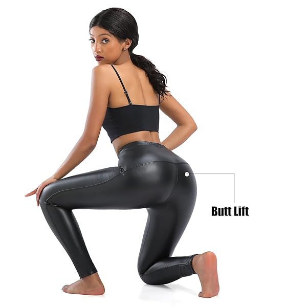 CHINENSIS BLACK LEATHER PANTS FOR WOMEN FLEECE LINED FAUX LEATHER LEGGINGS TUMMY CONTROL SHINY PLEATHER LEGGINGS SEXY