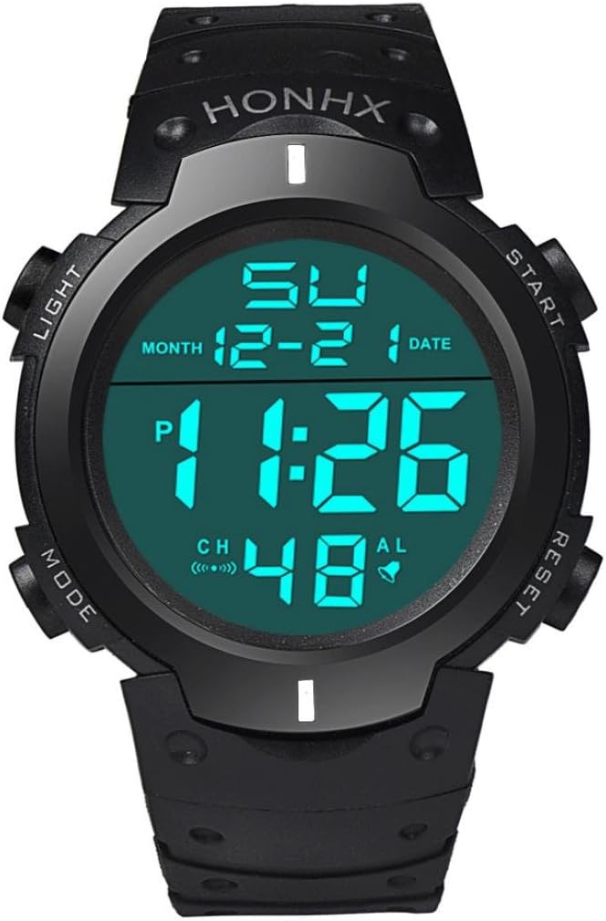 HARRYSTOREMen's Sport Watch Multifunctional Military Waterproof Simple Design Big Numbers Digital LCD Screen Casual Watch with Stopwatch Date Black Rubber Wrist Watch