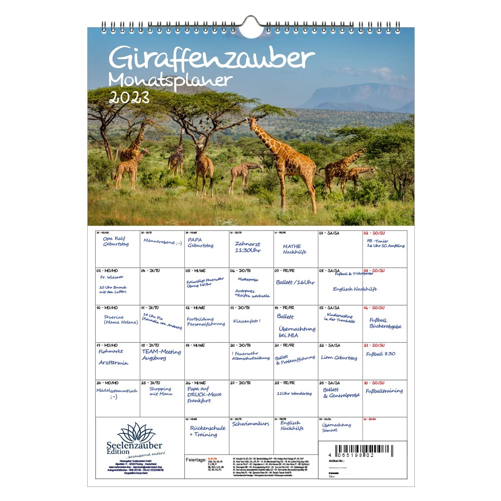 Giraffe Magic Planner DIN A3 - Calendar for 2023 Giraffes - Seelenzauber
