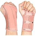 NuCamper Wrist Brace Carpal Tunnel Right Left Hand for Men Women, Night Wrist Sleep Supports Splints Arm Stabilizer with Compression Sleeve Adjustable Straps,for Tendonitis Arthritis Pain Relief (Right Hand-Pink, Small/Medium (Pack of 1))