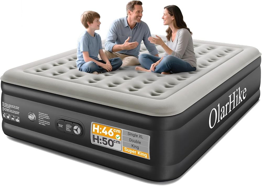 OlarHike Super King Size Airbed 182x213x46 cm Built-in Pump Flocked Surface