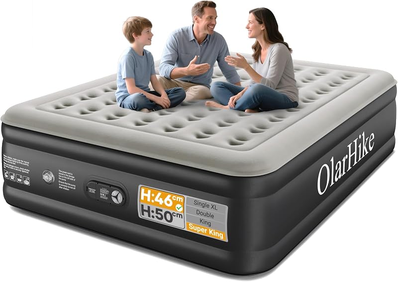 OlarHike Super King Size Airbed 182x213x46 cm Built-in Pump Flocked Surface