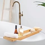woodluv Slimline Bamboo Bath Caddy Tray Natural 70cm Wide Bath Shelf Organiser view 2