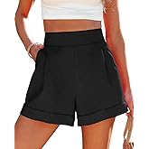 Wihion Women Summer Wide Leg Shorts High Waisted Casual Bermuda Shorts Lightweight Workwear Shorts with Pocket