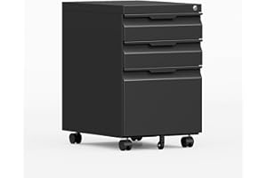Kooyon 3 Drawer File Cabinet with Lock and Wheels,Rolling File Cabinets with Lock,Vertical Metal Filing Cabinet for Legal/Letter/A4 File-Black/Assembly Required