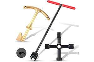 Lanties Water Meter Key 16 Inch Enforced Steel Wrench T-handle with 4-way Multi-functional Universal Cross Key Brass Water Meter Box Tool for Curb Main, Underground Stop, Waste Valves (Red, Gold)