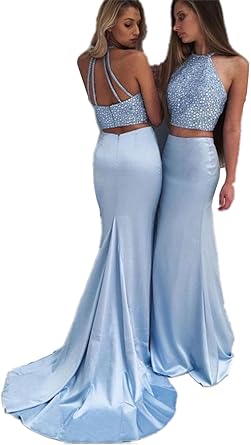 2 piece mermaid prom dress
