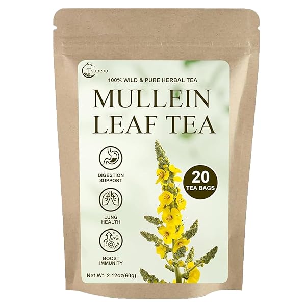 MULLEIN LEAF TEA BAGS | 20 TEABAGS (3G/BAG) FOR LUNG HEALTH | NON-GMO & CAFFEINE-FREE | NATURAL HERBAL TEA FOR DETOX & RESPIRATORY SUPPORT (1BOX)