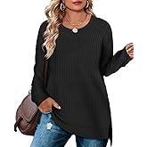 RITERA Plus Size Women Sweaters Waffle Knit Pullover Top Long Sleeve Casual Crewneck Shirt Loose Split Hem Fall Winter Blouse
