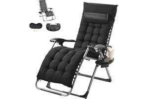 VEVOR Zero Gravity Chair, 26 inch Zero Gravity Recliner Lounge Chair for Indoor and Outdoor, Adjustable Anti Gravity Chair with Cushion, Headrest, Footrest, and Cupholder, 500 lbs, Black