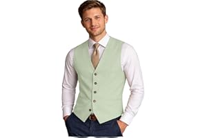 VENNYNG Men’s Linen Cotton Vest V Neck Lightweight Spring Casual Formal Waistcoat for Wedding Prom Daily Summer