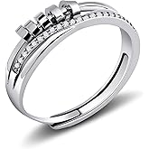 Desnuage Adjustable Zircon Ring for Women - Sterling Silver Open Statement Ring with Rotating Cylinders, Stackable Fashion Jewelry