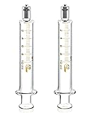 QWORK Glass Syringe - 10 mL Capacity, 2 Pack Metal