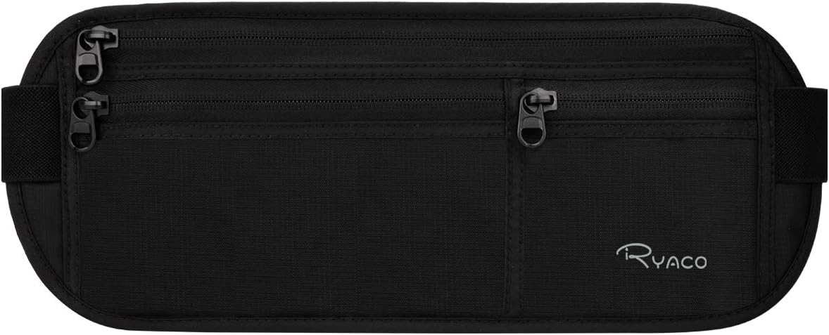 RYACO Money Belt with RFID Blocker, Water-Resistant Money Belt for Women and Men Bum Bag, Flat Waist Pack
