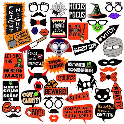 Deluxe Halloween Photo Booth Prop Set, 45 Extra Large Props, Fun for all ages by Photo Party Props