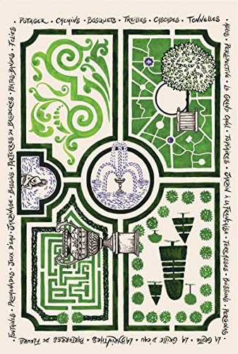 Torchons &amp; Bouchons, " Jardin a la Francaise " (French Gardens) Printed Kitchen/ Tea Towel, 19" X 28", 100% Cotton, Made in France