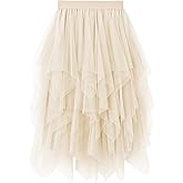 Reaowazo Tulle Skirts for Women Midi Long Fairy Skirt Tutu A-Line Mesh Layered High Elastic Waist Halloween Skirts