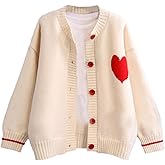 FindThy Women's Cute Cardigan Sweater Kawaii Love Heart Print Y2K Button Knitted Outerwear