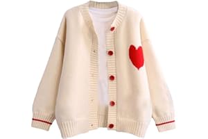 FindThy Women's Cute Cardigan Sweater Kawaii Love Heart Print Y2K Button Knitted Outerwear