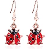 Black Spot Red Ladybug Hook Earrings, Metal Fashionable Seven-Spotted Lady Bug Ear Hook Funny Dainty Summer Dangle Drop Earrings Jewelry for Women