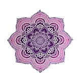 The Boho Street - 100% Cotton Large Round Lotus Flower Mandala Light Weight Tapestry - Outdoor Beach Roundie - Hippie Gypsy Boho Throw Towel Tablecloth Hanging Floral Pink Purple Lotus Shape Huge 78"