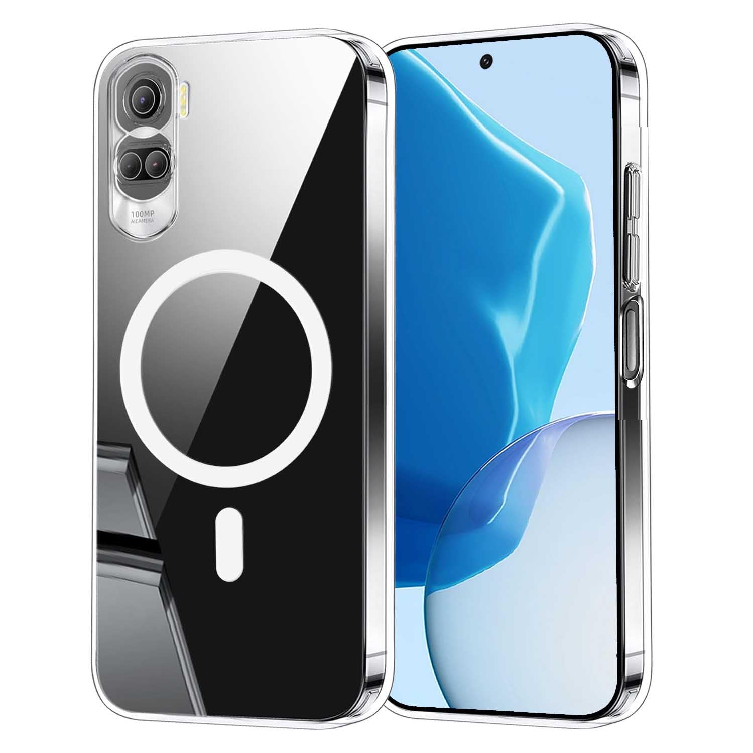 Magnetic Case for Honor 90 Lite, Transparent Anti-Shock Protective Case with PC + TPU Bumper, Soft Clear Silicone Case Slim Anti-Shock Case