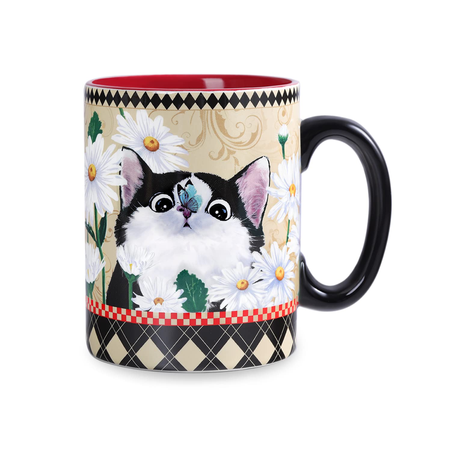 NymphFable Cat Flowers Ceramic Mug Flower Coffee Cups with Handle Personalized Tea Cup 550ml/18oz