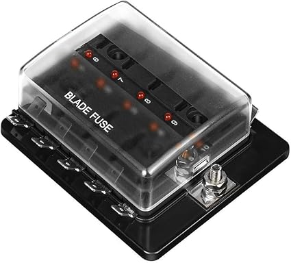 Caja de fusibles de hoja de 10 vías [Indicador LED para fusible fundido] [Cubierta de protección] [100 amperios] - Bloque de fusibles para automóviles: Amazon.es: Coche y moto