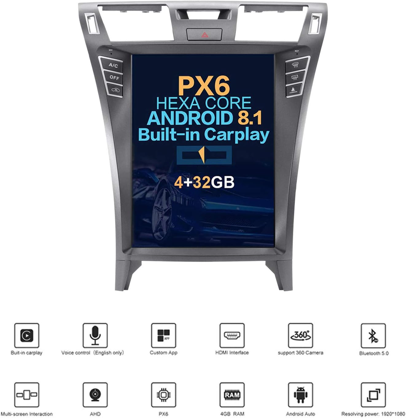 Autostereo 12.1 inch Vertical Screen Andriod 8.1 One Din Car Stereo Sat Nav Bluetooth GPS Navigation for Lexus LS460 2004-2015 Adapter Head Unit WiFi Carplay (4GB RAM 32GB ROM)