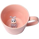 Ceramic Mug with 3D Animal Inside, Cartoon Handmade Figurine Mugs, Cute Coffee Mug With Interesting Design, Holiday and Birthday Gift for Coffee and Milk Tea Lovers (Rabbit)