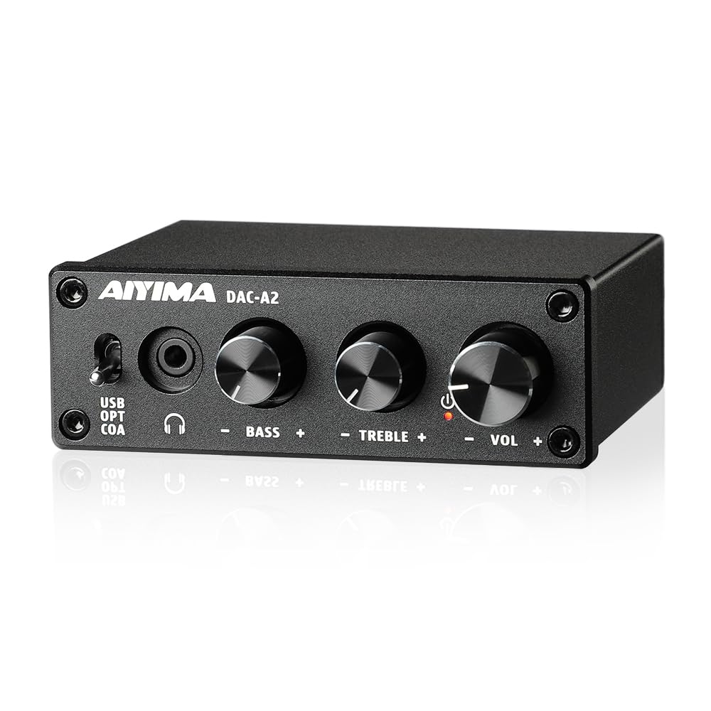AIYIMA DAC A2 Headphone Amplifier DAC Converter Mini Stereo Digital-to-Analog DAC for PS5/PC/MAC Computer desktop Game DAC Amp PC-USB/Coaxial/Optical to 3.5mm AUX RCA Headphone Output 24Bits 192KHz