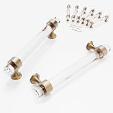 CEYMIO 6 Pack Champagne Bronze Crystal Glass Cabinet Pulls, 128mm (5 Inch) | Crystal Glass &amp; Solid Metal Base, Drawers Dressers Knob Fits Kitchen &amp; Bathroom Cabinets Handles