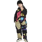 SNBOCON Kids Girls Boys One Piece Snowsuits Colorful Ski Suits Jumpsuits High Collar Hood Zipper Waterproof Jackets Winter