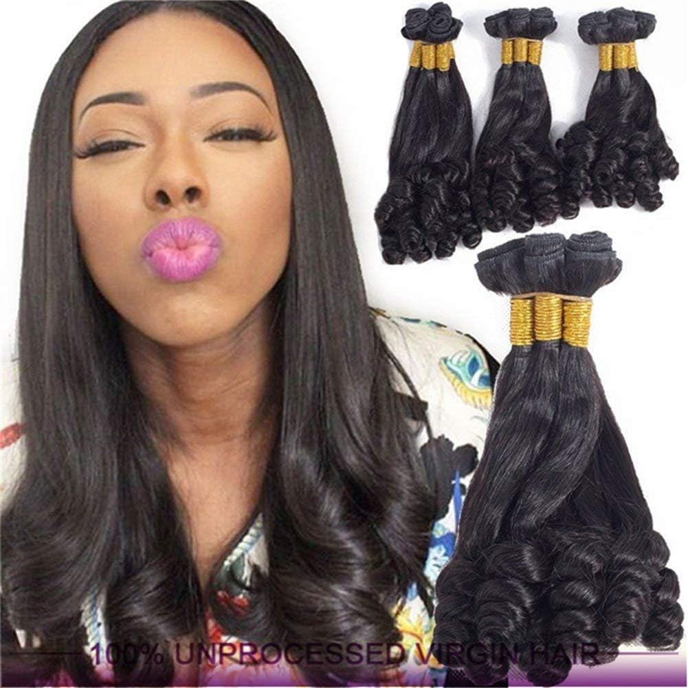 African Funmi Virgin Hair Extensions 8A Brazilian Bouncy Curly Weave Human Hair Weft Natural Color 1 Bundle 100g-10"