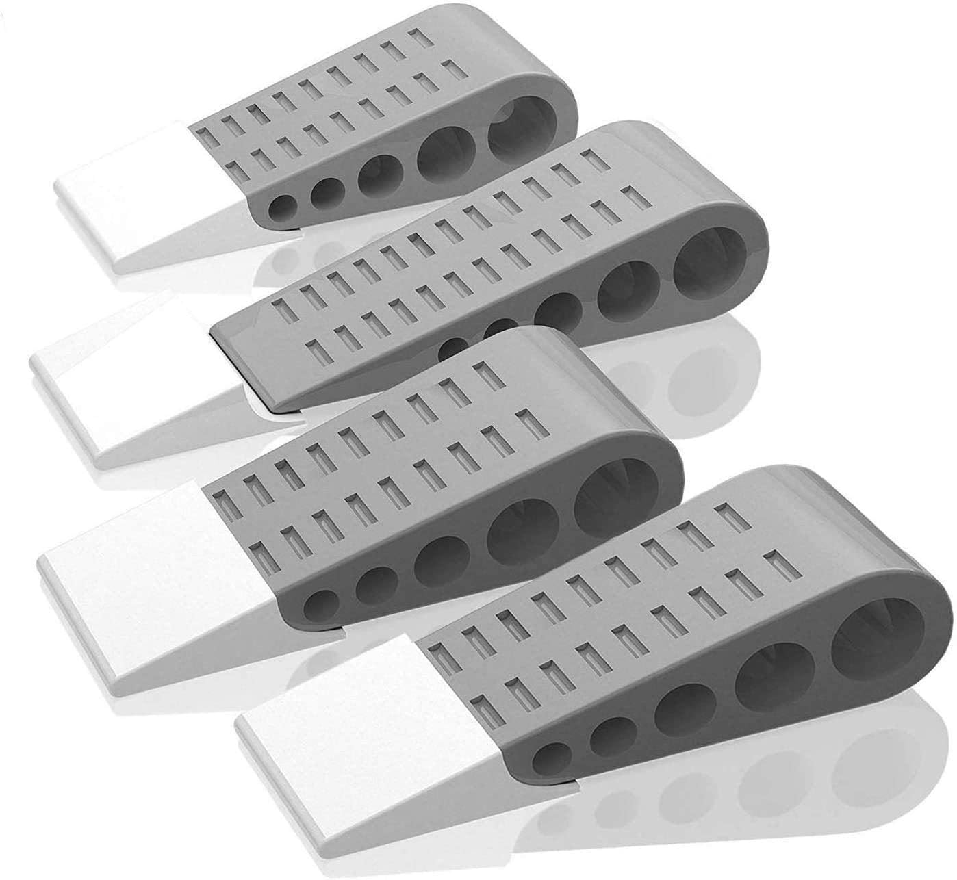 Dricar Door Stops, 4 Pack Rubber Door Wedges with Holders, Non-Slip Door Stoppers Fits Wood Carpet Tile Laminate Concrete Floor, Suitable for Children's Room Bedroom Kitchen Office Doors, Grey