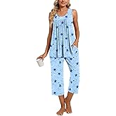 TUTULIME Womens Pajama Sets Sleeveless and Capri Pjs Set 2 Piece Summer Sleepwear with Pockets Soft Loungewear