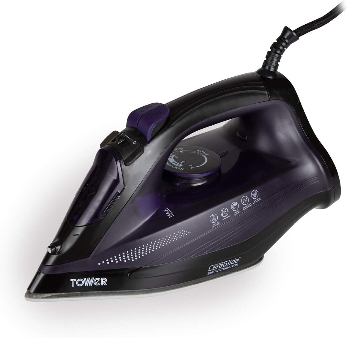 Tower CeraGlide T22011 Ultra Speed Iron with Ceramic Soleplate Variable Steam Function, 2600W, Purple