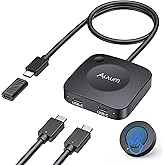 Alxum 20Gbps USB C Switch 2 Computers for USB-C/Thunderbolt 4 Monitor/Dock | 2 In 1 Out USBC Switcher with 8K@30Hz/4K@144Hz Display PD 140W Type C Selector with Remote,for Gaming Laptops Tablets Phones