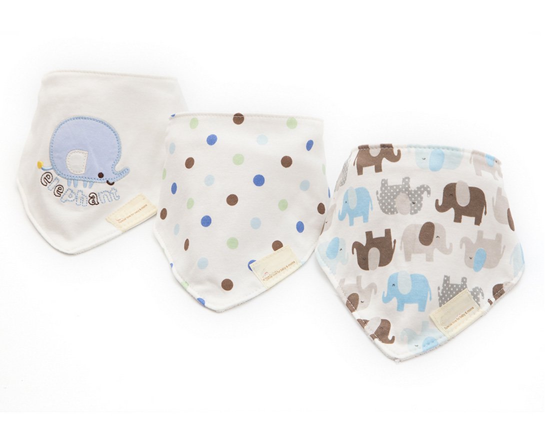 CuteOn Baby Drool Bibs, Unisex 3-Pack Absorbent Cotton, Triangle Bib with Snaps Gift for Boys & Girls