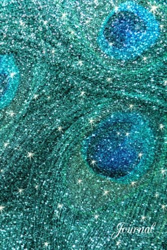 Journal: Faux turquoise glitter peacock feathers notebook