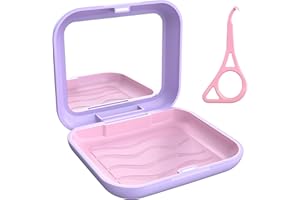 MELONSUN Slim Retainer Case with Mirror and Aligner Remover Tool, Aligner Case Compatible with Invisalign- Cute Mouth Guard Case w/Big Mirror,Magnetic Closure & Non-slip Texture- Clean, Safe & Secure(Purple)
