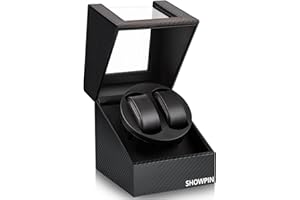SHOWPIN Automatic Double Watch Winder: Super Quiet 2 Slot Watch Winder Box Vegan Leather Made for Women and Men Automatic Watches Dual Rotation Mode USB Powered